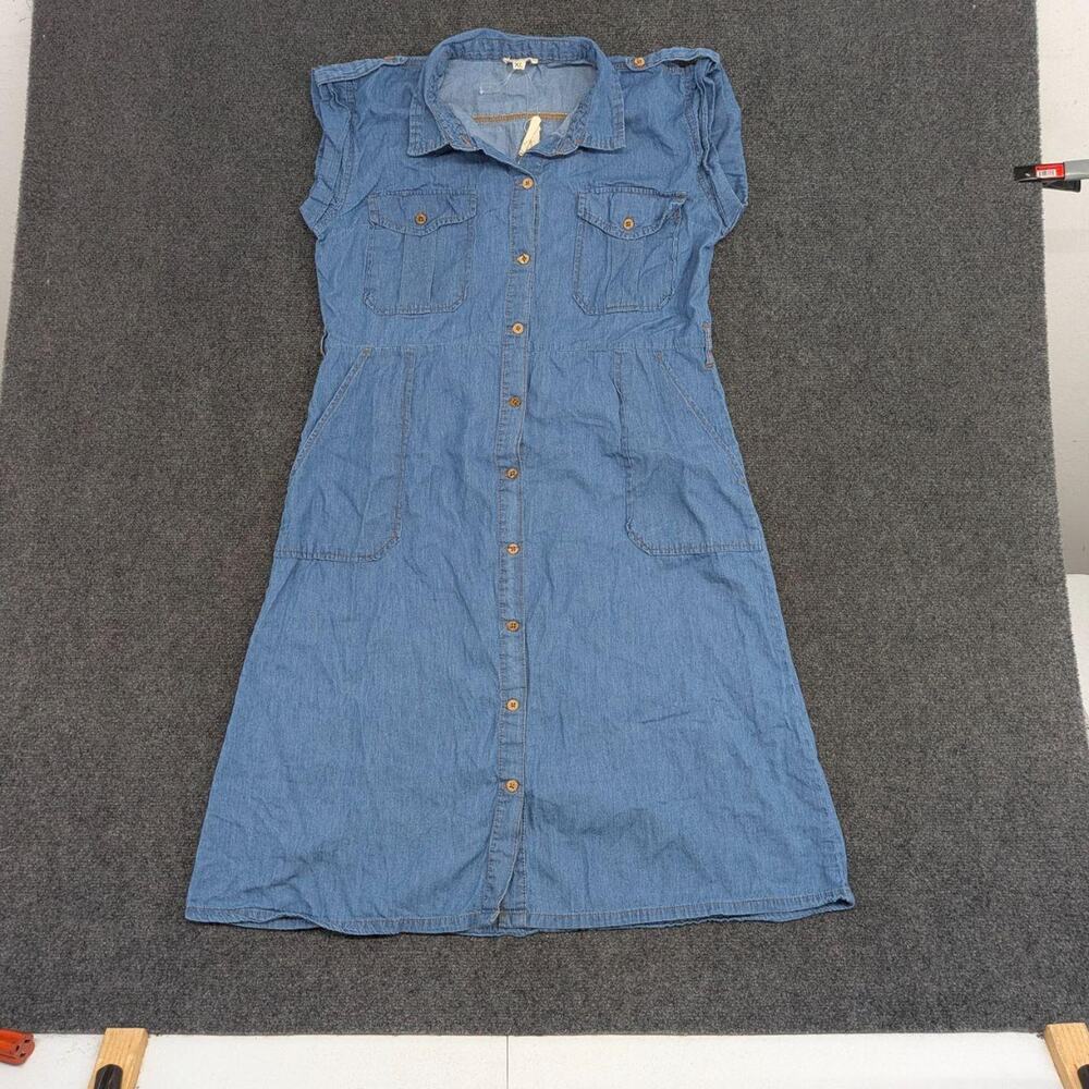 King Road Shirt Dress Women's XL Blue Cotton Denim Midi Button Down Workwear Top